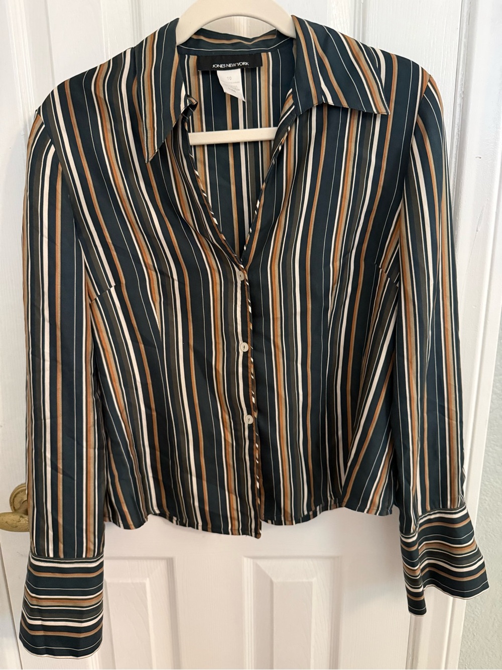 Silk Striped Button-Front Blouse - Jones New York